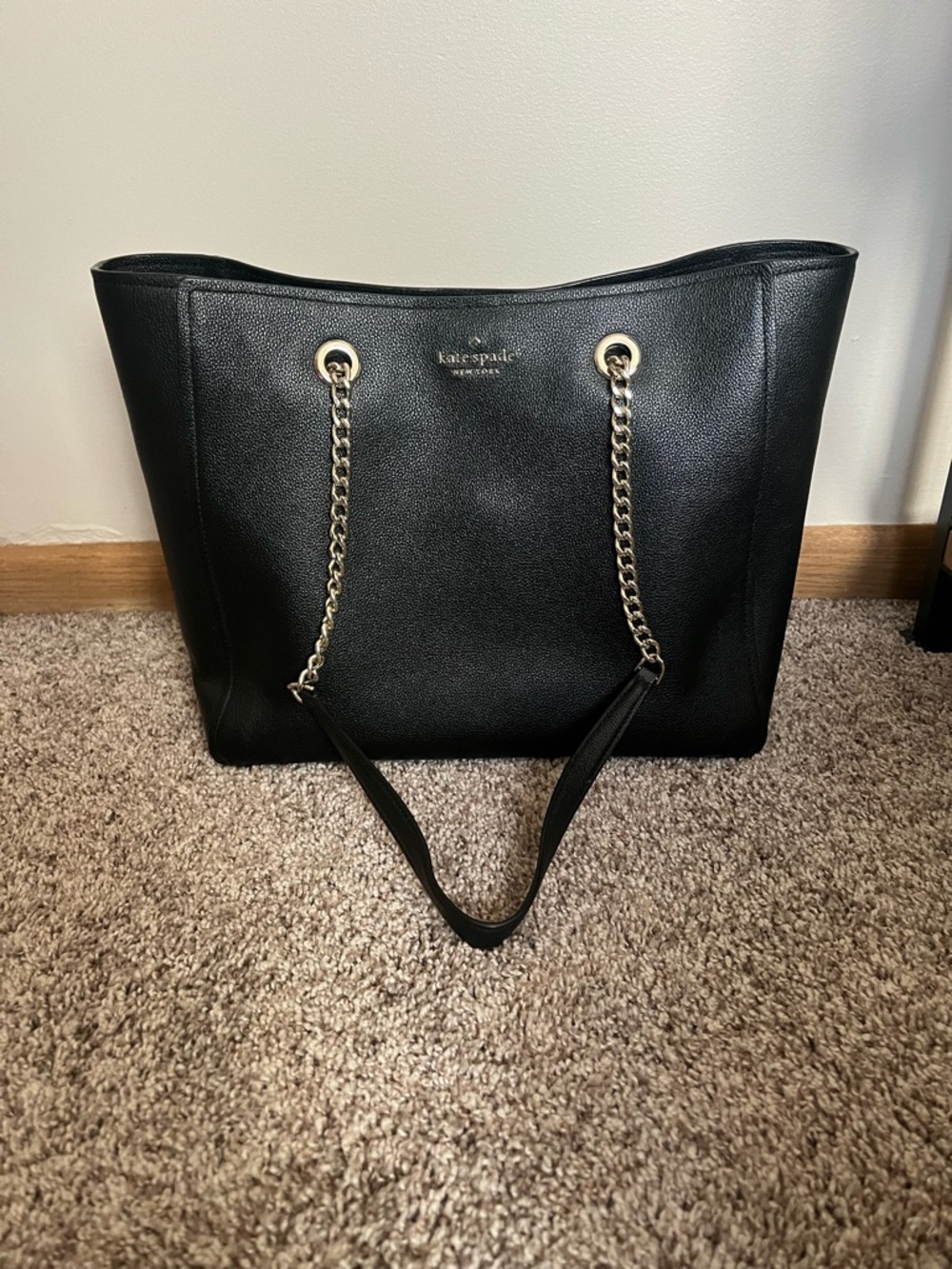 Kate Spade New York Infinite Large Triple Compartment Tote black pebbled leather